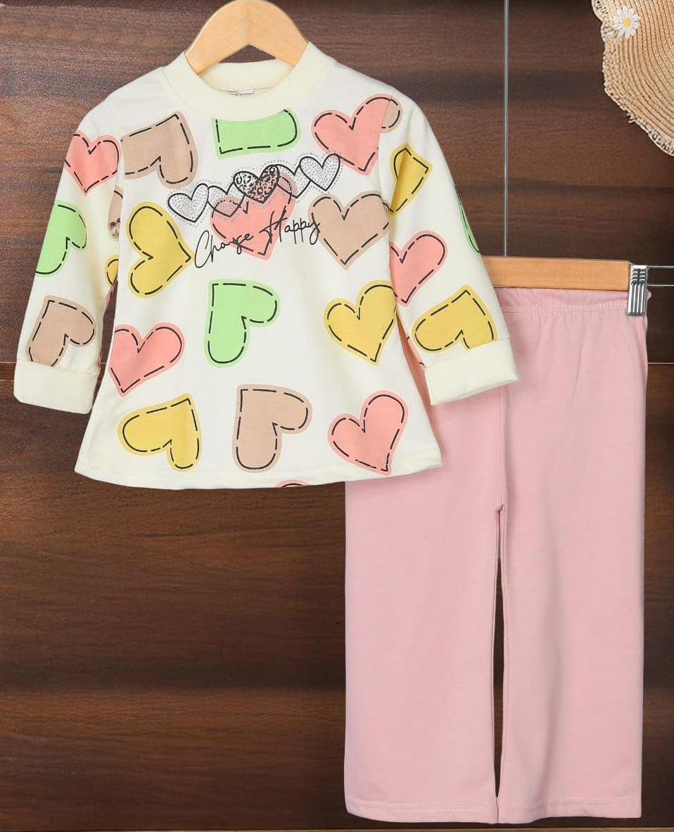 "Choose Happy" Heart Print French Terry Loungewear Set