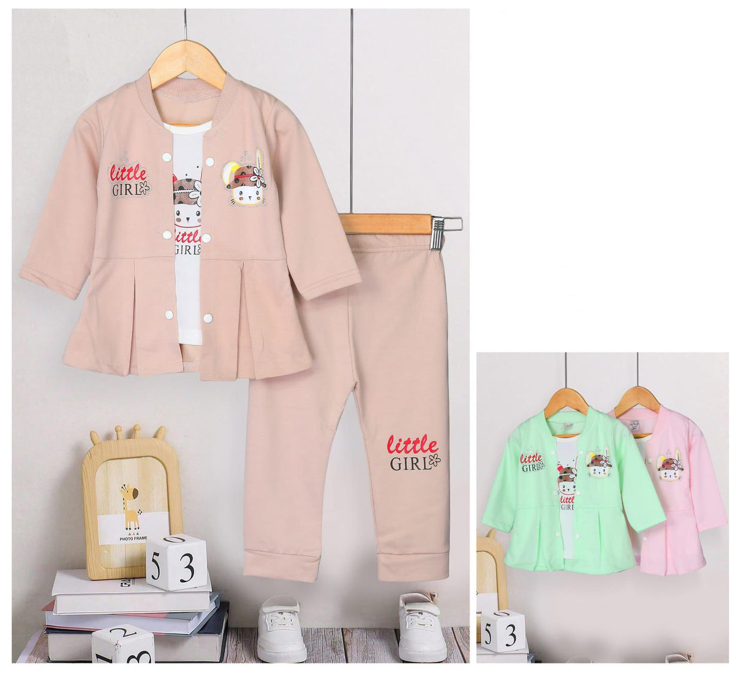 Little Girl" 3-Piece Cardigan, T-Shirt & Pants Set