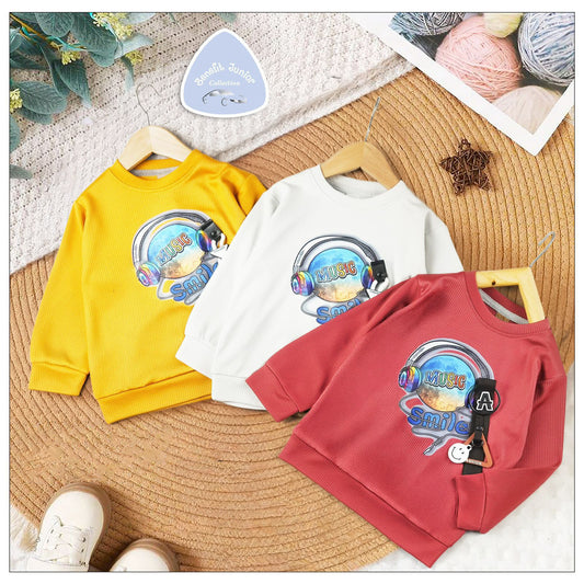 Kids Knitted Sweatshirt with Music Headphone Print – Jacquard Lycra Fabric