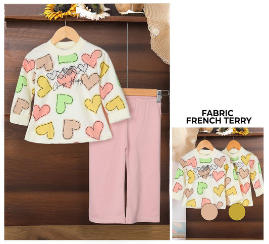 "Choose Happy" Heart Print French Terry Loungewear Set
