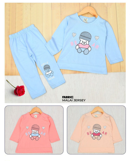 Cozy "Smile Bear" 2-Piece Malai Jersey Pajama & Loungewear Set